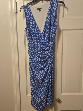 Ann TAYLOR Blue Printed Wrap-Style Women’s Dress small